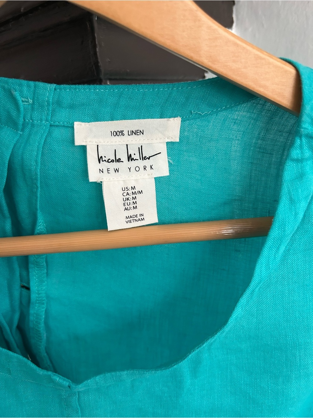 Nicole Miller Linen Turquoise Boatneck Long-Sleeve Linen Top - Picture 3 of 4